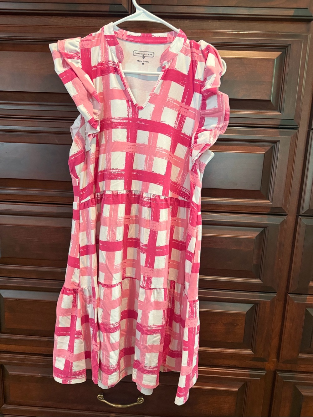 Duffield Lane Pink & White Plaid Ruffle Sleeve Mini Dress